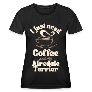Kaffee Airedale-Terrier Liebhaber - Frauen Funktions-T-Shirt - Schwarz - Vorne - AI Model Female 172 light (172cm)