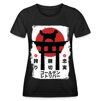 Chien retriever doré Japon kanji - T-shirt sport Femme - noir - Devant - AI Model Female 172 light (172cm)