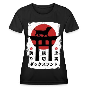 Dackelhund Japan Kanji - Frauen Funktions-T-Shirt - Schwarz - Vorne - AI Model Female 172 light (172cm)