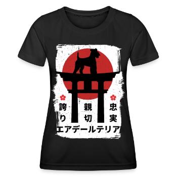 Airedale-terrier chien Japon kanji - T-shirt sport Femme - noir - Devant - AI Model Female 172 light (172cm)