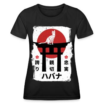 Havanna-braune Katze Japan Kanji - Frauen Funktions-T-Shirt - Schwarz - Vorne - AI Model Female 172 light (172cm)