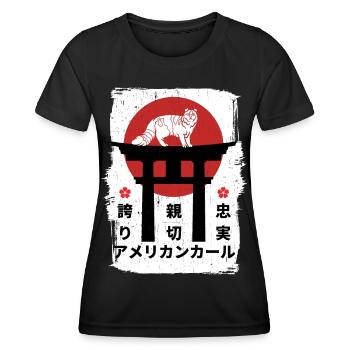 Chat américain kanji japonais - T-shirt sport Femme - noir - Devant - AI Model Female 172 light (172cm)