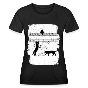 Cat Music Notes - Women's Functional T-Shirt - black - Front - AI Model Female 172 light (172cm)