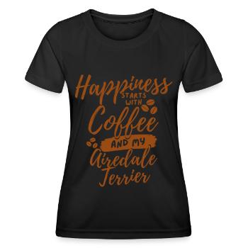 Kaffee Airedale-Terrier-Liebhaber - Frauen Funktions-T-Shirt - Schwarz - Vorne - AI Model Female 172 light (172cm)