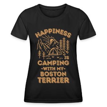 Camping mit Boston-Terrier - Frauen Funktions-T-Shirt - Schwarz - Vorne - AI Model Female 172 light (172cm)