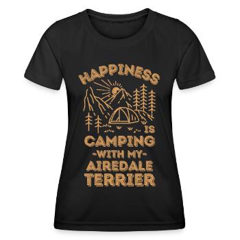 Camping mit Airedale-Terrier - Frauen Funktions-T-Shirt - Schwarz - Vorne - AI Model Female 172 light (172cm)
