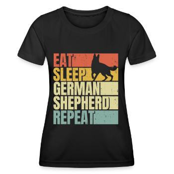 Essen, schlafen, Deutscher Schäferhund wiederholen - Frauen Funktions-T-Shirt - Schwarz - Vorne - AI Model Female 172 light (172cm)