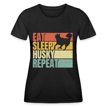 Manger dormir Husky répéter - T-shirt sport Femme - noir - Devant - AI Model Female 172 light (172cm)