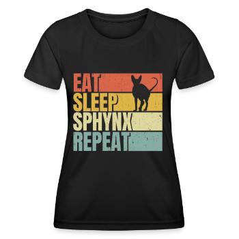 Manger dormir Sphynx-chat répéter - T-shirt sport Femme - noir - Devant - AI Model Female 172 light (172cm)