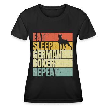 Essen schlafen Deutsch-Boxer Wiederholung - Frauen Funktions-T-Shirt - Schwarz - Vorne - AI Model Female 172 light (172cm)