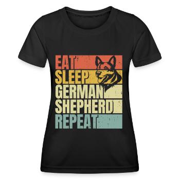 Mange, dors, berger allemand, répète - T-shirt sport Femme - noir - Devant - AI Model Female 172 light (172cm)
