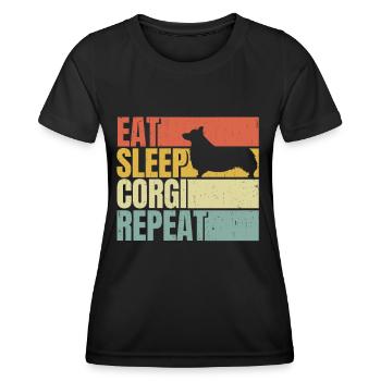 Mange, dors, Corgi, répète - T-shirt sport Femme - noir - Devant - AI Model Female 172 light (172cm)