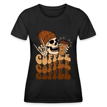 Kaffee und Totenkopf - Frauen Funktions-T-Shirt - Schwarz - Vorne - AI Model Female 172 light (172cm)