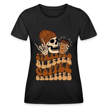 Kaffee und Totenkopf - Frauen Funktions-T-Shirt - Schwarz - Vorne - AI Model Female 172 light (172cm)