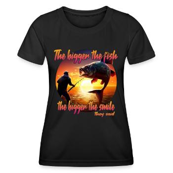 The Bigger the Fish, the Bigger the Smile - Women's Functional T-Shirt - black - Front - AI Model Female 172 light (172cm)