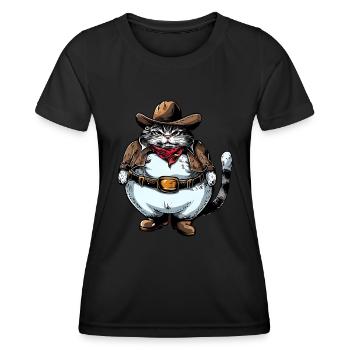 Gros chat cowboy - T-shirt sport Femme - noir - Devant - AI Model Female 172 light (172cm)