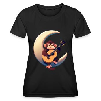 Musikalischer Affe im Halbmond - Frauen Funktions-T-Shirt - Schwarz - Vorne - AI Model Female 172 light (172cm)