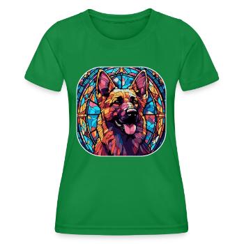 Colorful German Shepherd Dog Breed Watercolor Glas - Women's Functional T-Shirt - kelly green - Front - AI Model Female 172 dark (172cm)