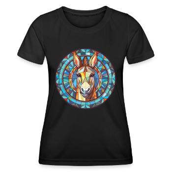 Esel Buntes Aquarell Tier Haustier Illustration - Frauen Funktions-T-Shirt - Schwarz - Vorne - AI Model Female 172 light (172cm)