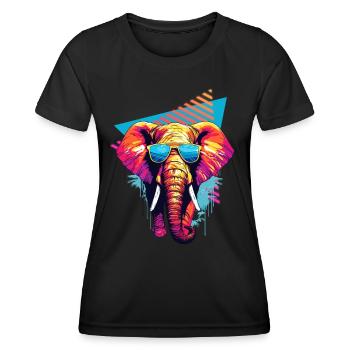 Elephant with sunglasses 80s style - Women's Functional T-Shirt - black - Front - AI Model Female 172 light (172cm)