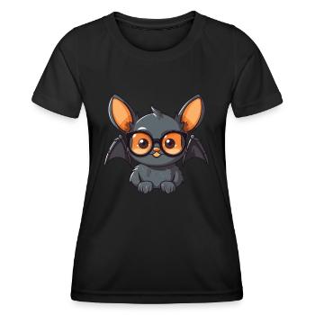 Bat Wearing Glasses Cartoon Kawaii Illustration - Women's Functional T-Shirt - black - Front - AI Model Female 172 light (172cm)