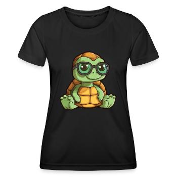 Schildkröte mit Brille Cartoon Kawaii Illustration - Frauen Funktions-T-Shirt - Schwarz - Vorne - AI Model Female 172 light (172cm)