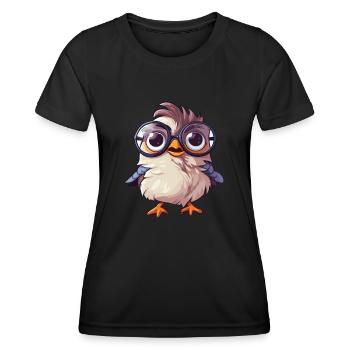 Sparrow With Glasses Cartoon Kawaii Illustration - Women's Functional T-Shirt - black - Front - AI Model Female 172 light (172cm)