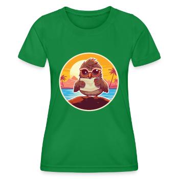 Sparrow Cute Funny Cartoon Kawaii Book Beach - Women's Functional T-Shirt - kelly green - Front - AI Model Female 172 dark (172cm)