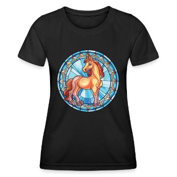 Poney Bébé Cheval Aquarelle Colorée Animal Cartoon - T-shirt sport Femme - noir - Devant - AI Model Female 172 light (172cm)