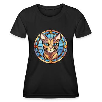 Arabian Mau Cat Colorful Watercolor Illustration - Women's Functional T-Shirt - black - Front - AI Model Female 172 light (172cm)