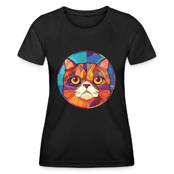 Chat exotique à poil court coloré dessin animé aquarelle - T-shirt sport Femme - noir - Devant - AI Model Female 172 light (172cm)
