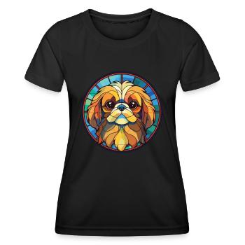 Pekinesische Hunderasse Aquarell Glas Illustration - Frauen Funktions-T-Shirt - Schwarz - Vorne - AI Model Female 172 light (172cm)