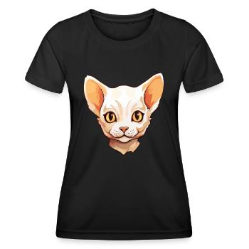 Devon Rex Katze Cartoon Aquarell Illustration - Frauen Funktions-T-Shirt - Schwarz - Vorne - AI Model Female 172 light (172cm)