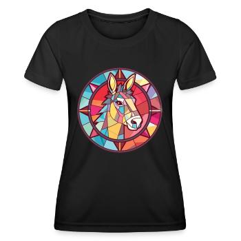 Esel bunte Aquarell-Tier-Haustier-Illustration - Frauen Funktions-T-Shirt - Schwarz - Vorne - AI Model Female 172 light (172cm)