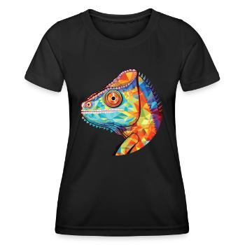 Illustration animale aquarelle colorée caméléon - T-shirt sport Femme - noir - Devant - AI Model Female 172 light (172cm)