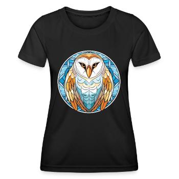 Barn Owl Colorful Watercolor Animal Illustration - Women's Functional T-Shirt - black - Front - AI Model Female 172 light (172cm)