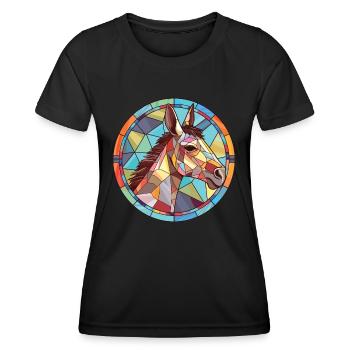 Esel buntes Aquarell Tier Haustier Illustration - Frauen Funktions-T-Shirt - Schwarz - Vorne - AI Model Female 172 light (172cm)