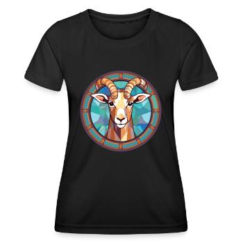 Goat Colorful Watercolor Animal Pet Illustration - Women's Functional T-Shirt - black - Front - AI Model Female 172 light (172cm)