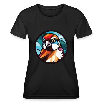 Sparrow Colorful Watercolor Animal Illustration - Women's Functional T-Shirt - black - Front - AI Model Female 172 light (172cm)