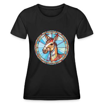 Esel buntes Aquarell Tier Haustier Illustration - Frauen Funktions-T-Shirt - Schwarz - Vorne - AI Model Female 172 light (172cm)