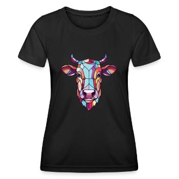 Cow Colorful Watercolor Animal Pet Illustration - Women's Functional T-Shirt - black - Front - AI Model Female 172 light (172cm)