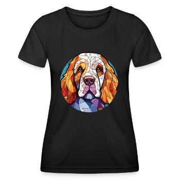 Clumber Spaniel Dog Breed Watercolor Illustration - Women's Functional T-Shirt - black - Front - AI Model Female 172 light (172cm)