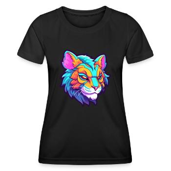 Liger Hybrid Löwe Tiger Katze Bunte Karikatur Kawai - Frauen Funktions-T-Shirt - Schwarz - Vorne - AI Model Female 172 light (172cm)