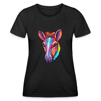 Okapi Buntes Aquarell Cartoon Kawaii Tier - Frauen Funktions-T-Shirt - Schwarz - Vorne - AI Model Female 172 light (172cm)