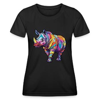 Rhino Colorful Watercolor Cartoon Kawaii Animal - Women's Functional T-Shirt - black - Front - AI Model Female 172 light (172cm)