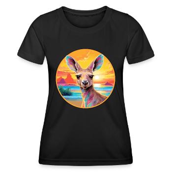 Kangourou coloré aquarelle dessin animé Kawaii Animal - T-shirt sport Femme - noir - Devant - AI Model Female 172 light (172cm)