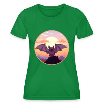 Bat Colorful Watercolor Cartoon Kawaii Animal - Women's Functional T-Shirt - kelly green - Front - AI Model Female 172 dark (172cm)