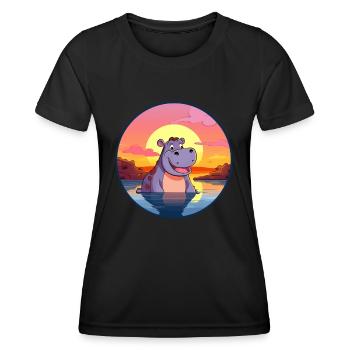 Hippo Colorful Watercolor Cartoon Kawaii Animal - Women's Functional T-Shirt - black - Front - AI Model Female 172 light (172cm)