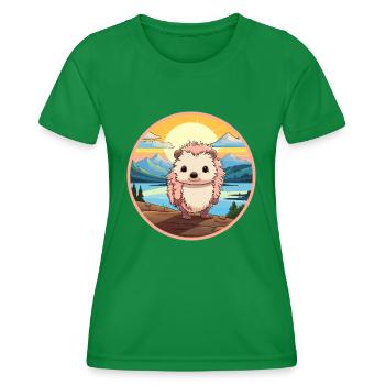 Igel Buntes Aquarell Cartoon Kawaii Tier - Frauen Funktions-T-Shirt - Kelly Green - Vorne - AI Model Female 172 dark (172cm)