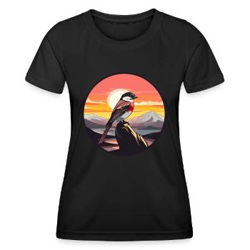 Sparrow Colorful Watercolor Cartoon Kawaii Animal - Women's Functional T-Shirt - black - Front - AI Model Female 172 light (172cm)